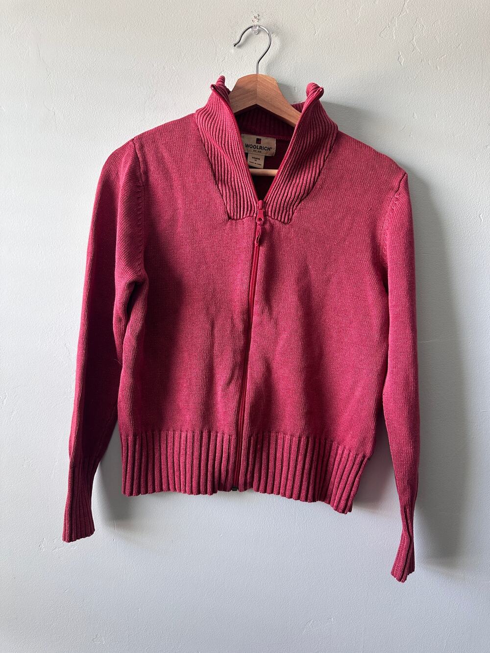 Women's Woolrich Brick Red Cable Knit Zip Up Jacket